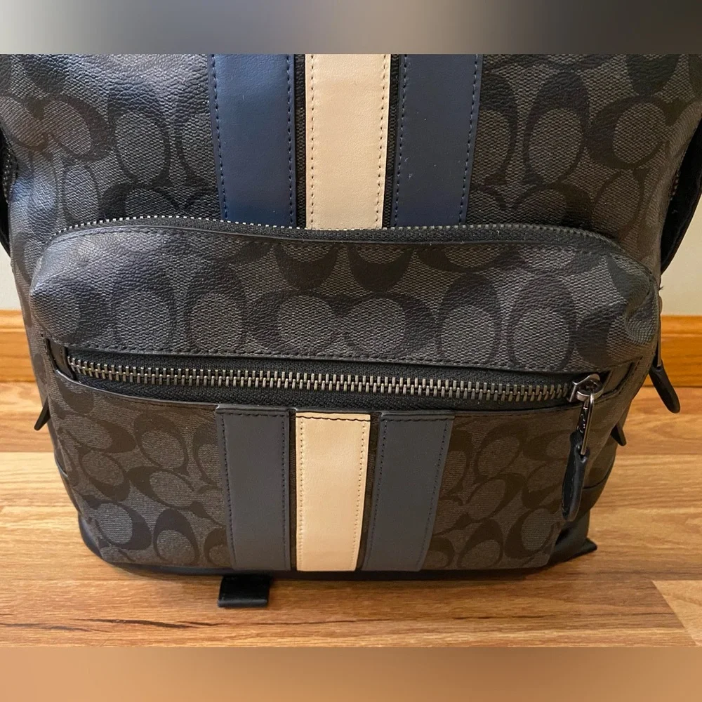 Coach Black and Blue Men's Leather Backpack Unisex